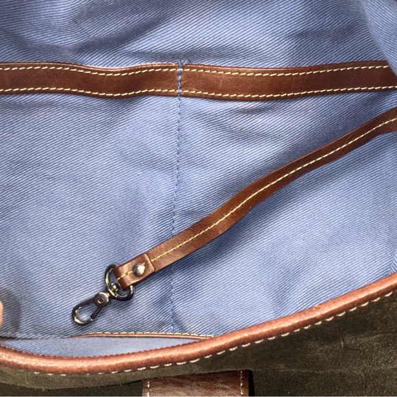 Lands’ End Suede Leather Hobo Shoulder Bag Purse Olive Green Key Clip - Picture 10 of 16